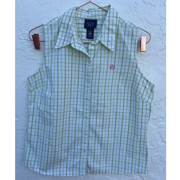 Charter Club Golf Womens Button Down Sleeveless Collared Shirt Blue Stripes Ligh - Picture 1 of 6